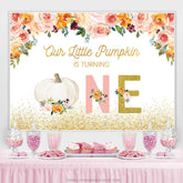 Lofaris Pink Floral Gold Glitter Pumpkin 1st Birthday Backdrop